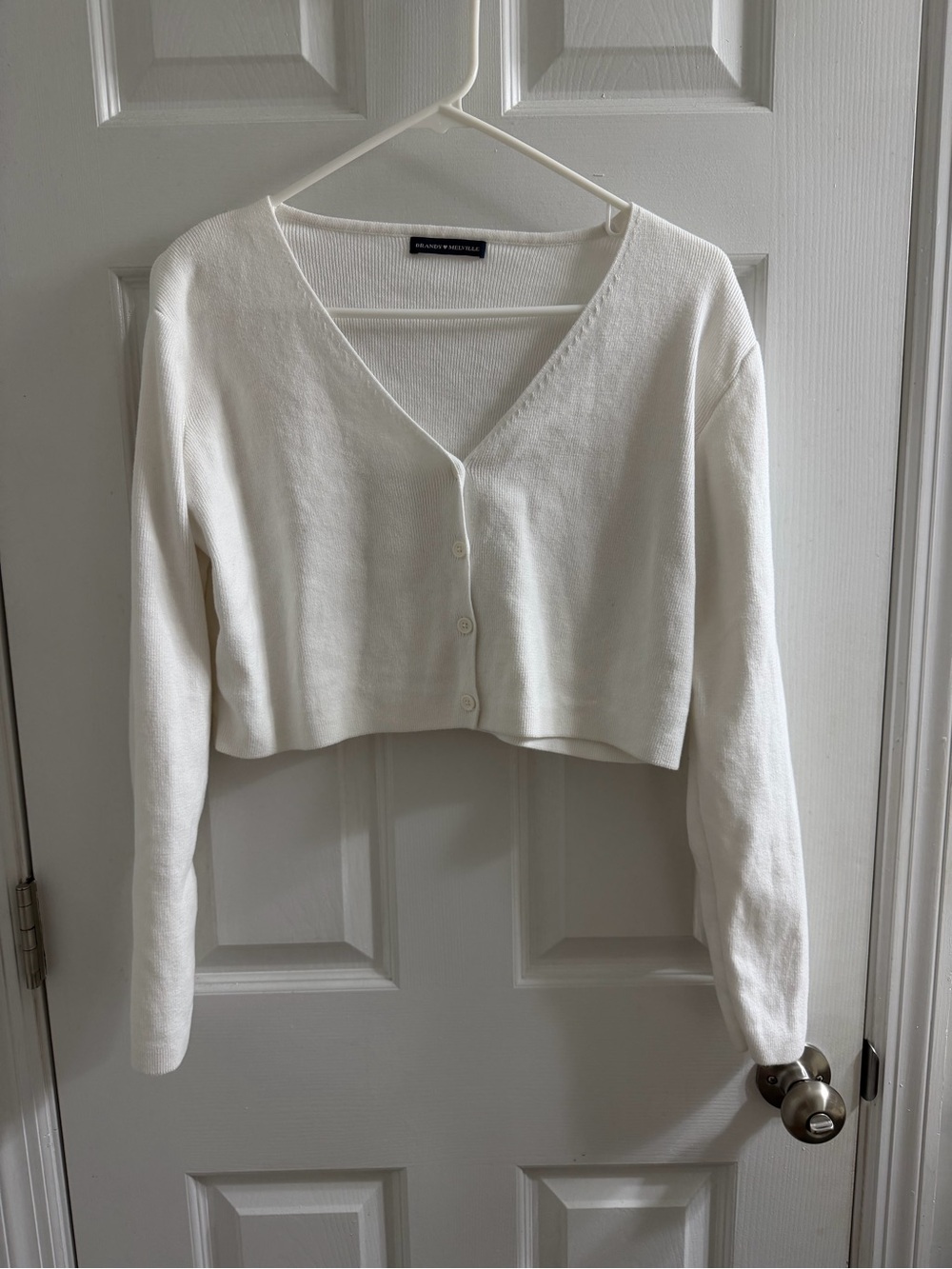 Brandy Melville White Cropped V-Neck Button-Up Cardigan